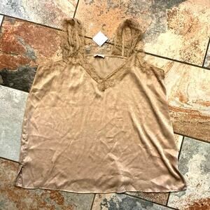 Delicate Satin-Like camisole Lace Trim, neutral beige Plus 2X Silky Lace Tank